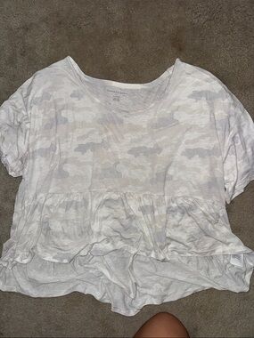 American Eagle Outfitters Light Gray Camo Peplum Crop Top
